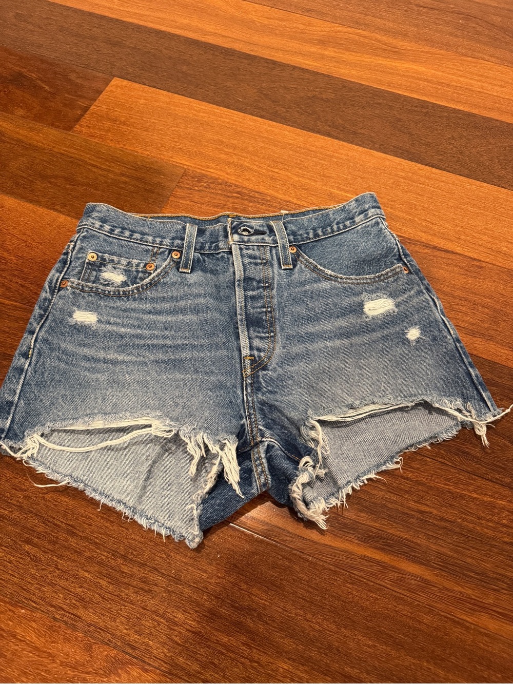 Levi's Distressed Light Blue High-Waist Denim Shorts